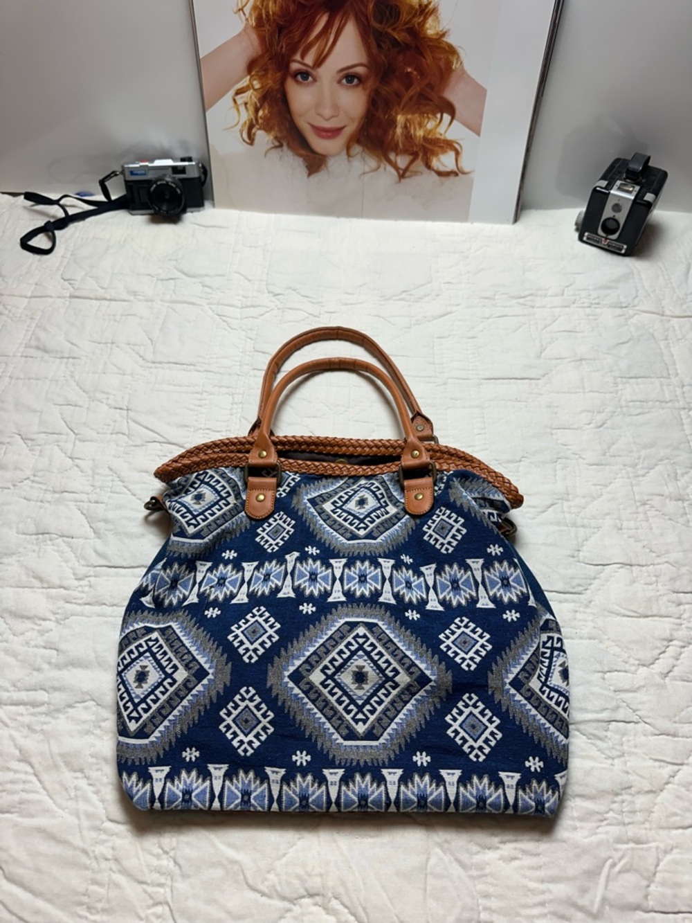 Coastal Boho Jacquard Tote | Woven Weekender Shoulder Bag - Picture 2 of 11
